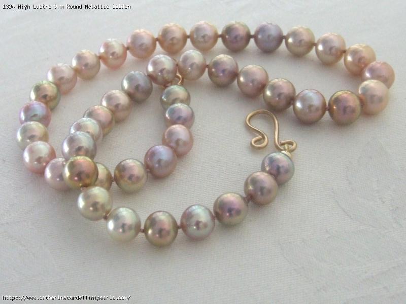 High Lustre 9mm Round Metallic Golden Purple Freshwater Pearl Necklace - Ginger