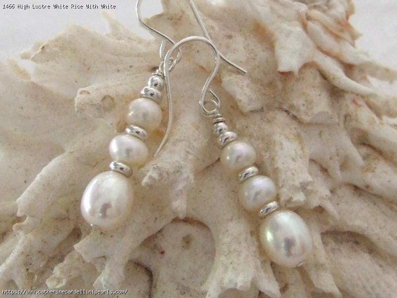 High Lustre White Rice With White Button Freshwater Pearl Earrings