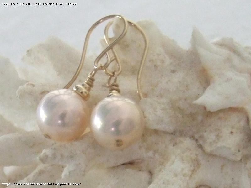 Rare Colour Pale Golden Pink Mirror Metallic Freshwater Pearl Earrings