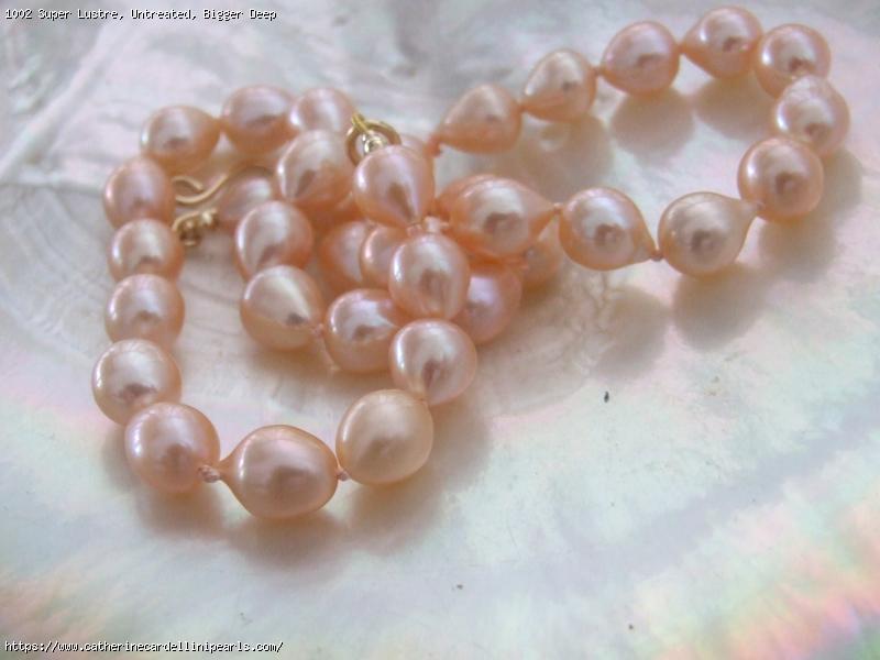 Super Lustre, Untreated, Bigger Deep Peach Drips Freshwater Pearl Necklace