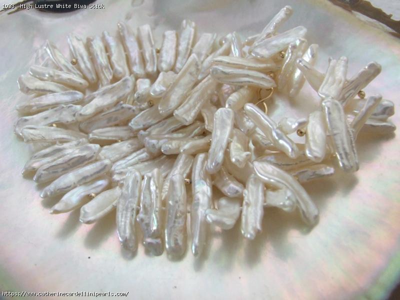  High Lustre White Biwa Stick Freshwater Pearl Longer Necklace