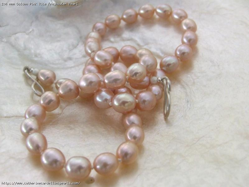 AAA Golden Pink Rice Freshwater Pearl Necklace