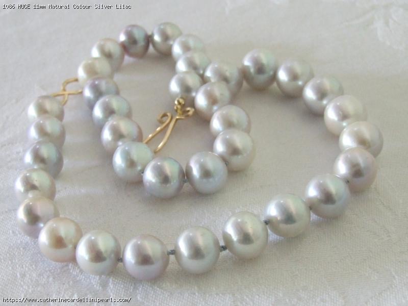 HUGE 11mm Natural Colour Silver Lilac Off Round Freshwater Pearl Necklace