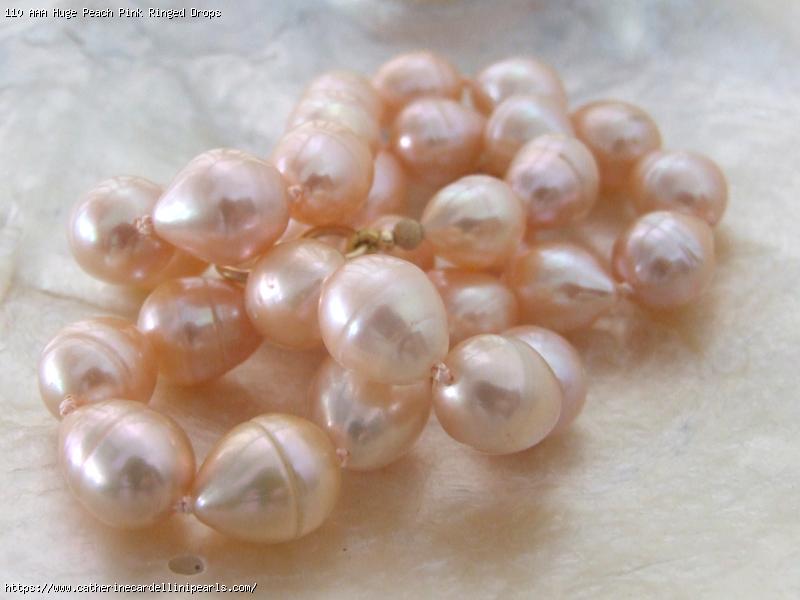 AAA Huge Peach Pink Ringed Drops Freshwater Pearl Necklace