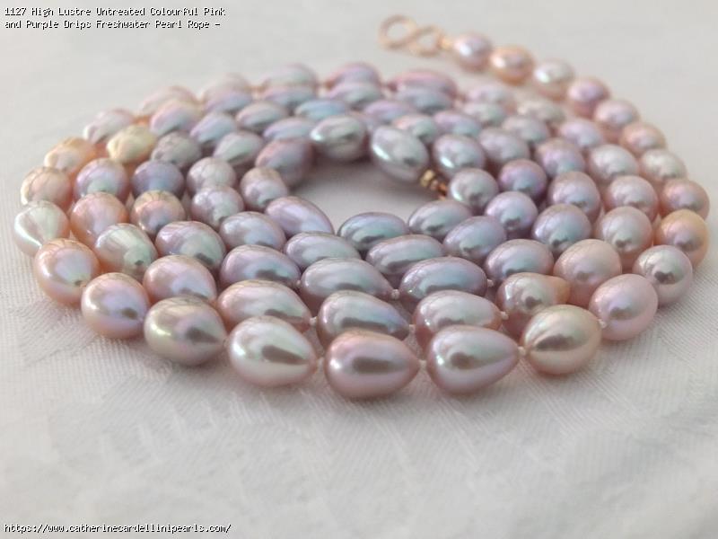 High Lustre Untreated Colourful Pink and Purple Drips Freshwater Pearl Rope - Michelle