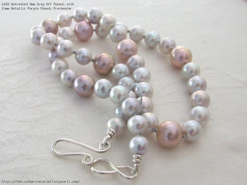 Untreated 8mm Grey Off Rounds with 10mm Metallic Purple Rounds Freshwater Pearl Necklace 