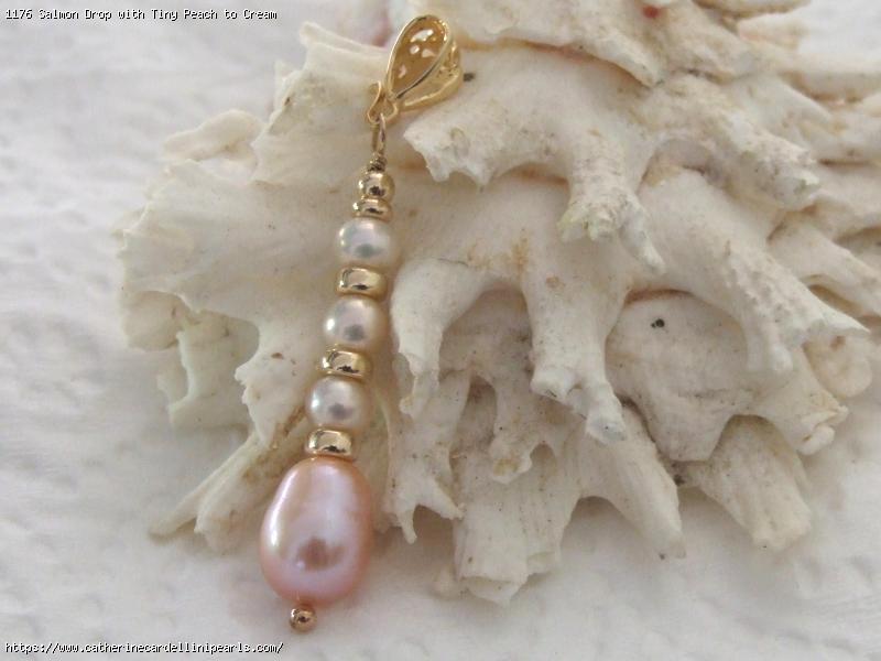 Salmon Drop with Tiny Peach to Cream Buttons Freshwater Pearl Pendant