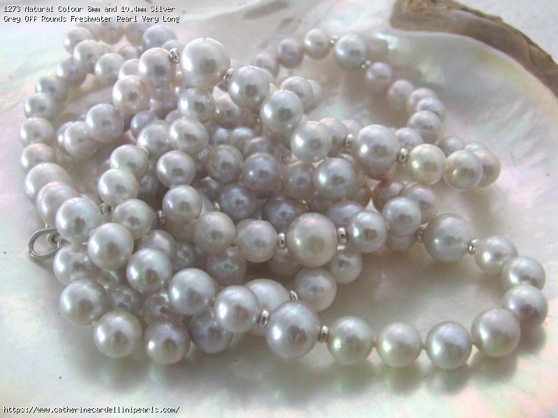 Natural Colour 8mm and 10.4mm Silver Grey Off Rounds Freshwater Pearl Very Long Rope