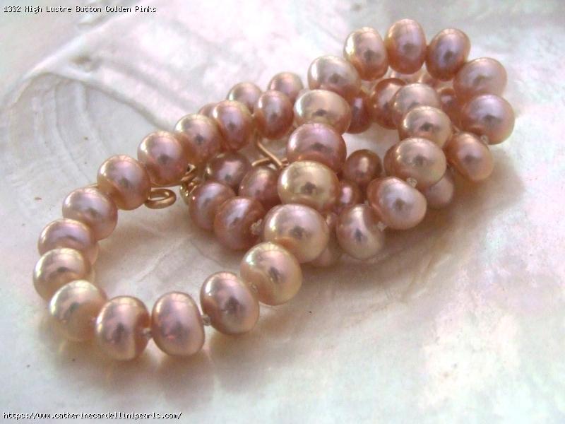High Lustre Button Golden Pinks Freshwater Pearl Necklace and Earring Set 
