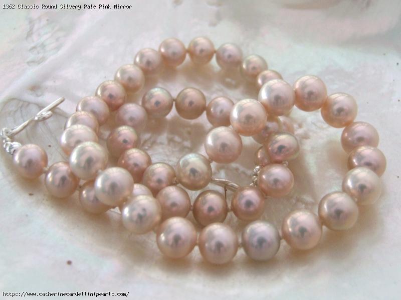 Classic Round Silvery Pale Pink Mirror Metallic Freshwater Pearl Necklace