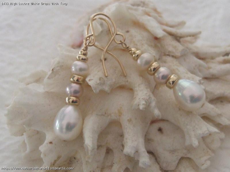 High Lustre White Drops With Tiny Plump Buttons Freshwater Pearl Earrings