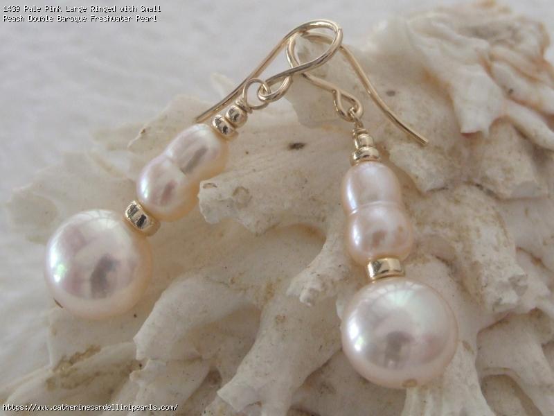 Pale Pink Large Ringed with Small Peach Double Baroque Freshwater Pearl Earrings