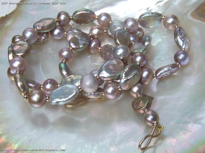 Untreated Metallic Lavender Oval Coin and Rounded Baroque Freshwater Pearl Rope