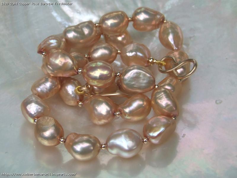 Dyed Copper Rose Baroque Freshwater Pearl Necklace - Cassandra