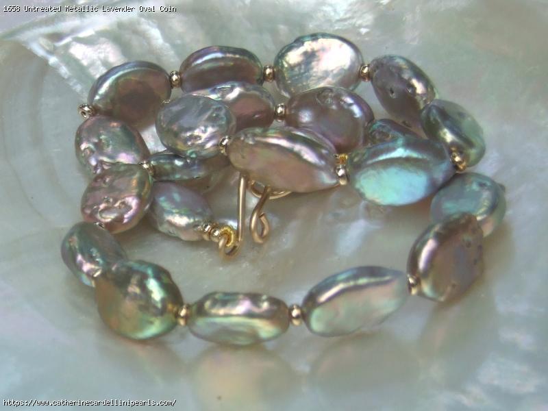 Untreated Metallic Lavender Oval Coin Freshwater Pearl Necklace
