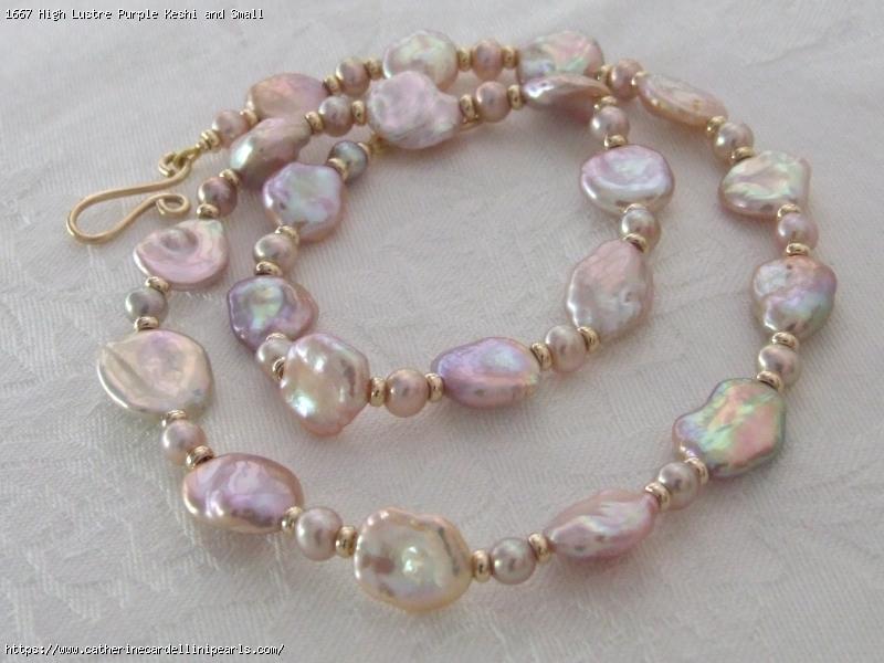 High Lustre Purple Keshi and Small Metallic Oval Freshwater Pearl Necklace