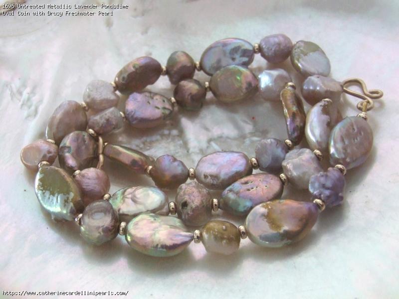 Untreated Metallic Lavender Pondslime Oval Coin with Drusy Freshwater Pearl Necklace