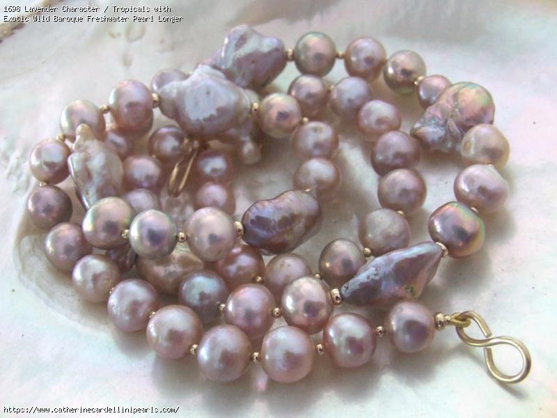 Lavender Character / Tropicals with Exotic Wild Baroque Freshwater Pearl Longer Necklace