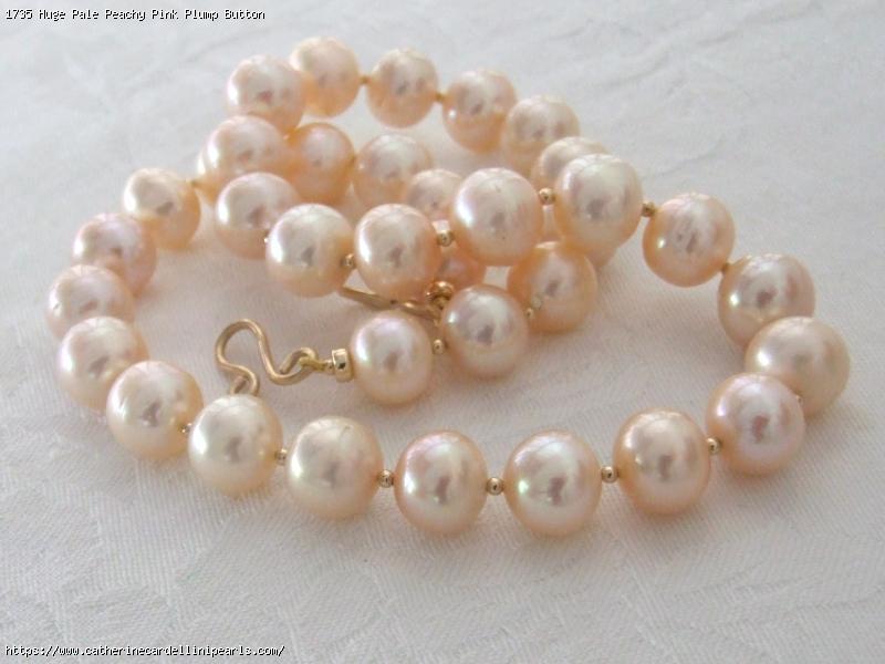 Huge Pale Peachy Pink Plump Button Freshwater Pearl Necklace