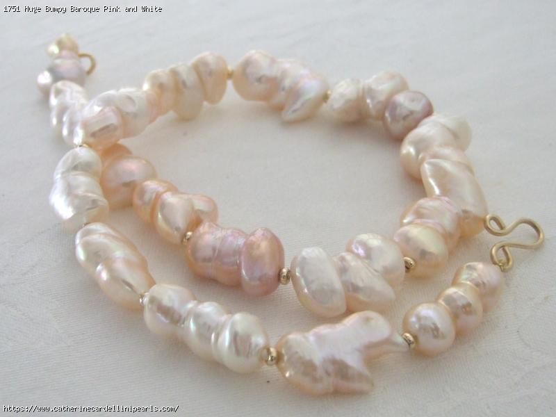 Huge Bumpy Baroque Pink and White Freshwater Pearl Necklace