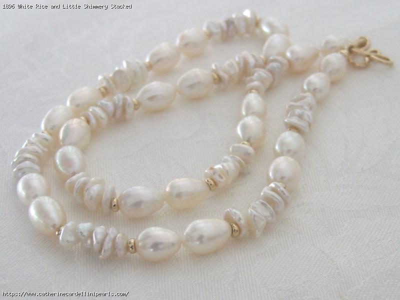 White Rice and Little Shimmery Stacked Keshi Freshwater Pearl Necklace