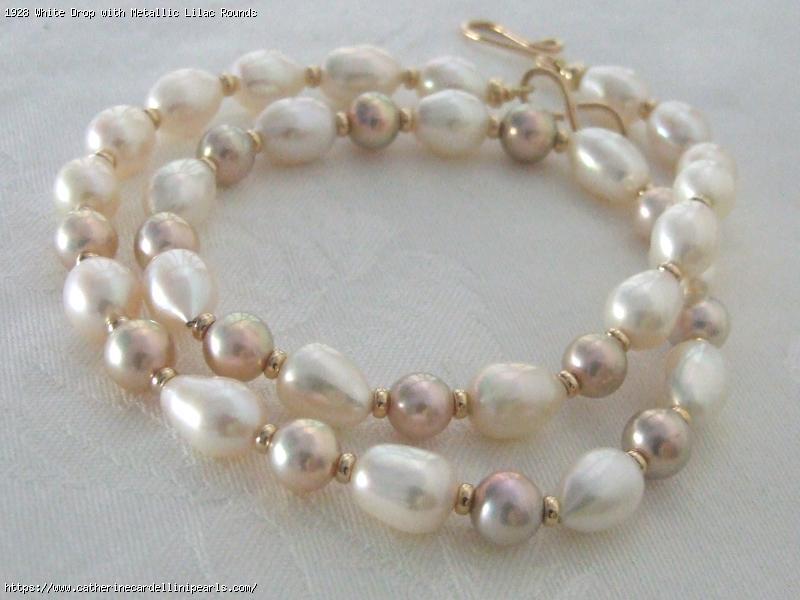 White Drop with Metallic Lilac Rounds Freshwater Pearl Necklace
