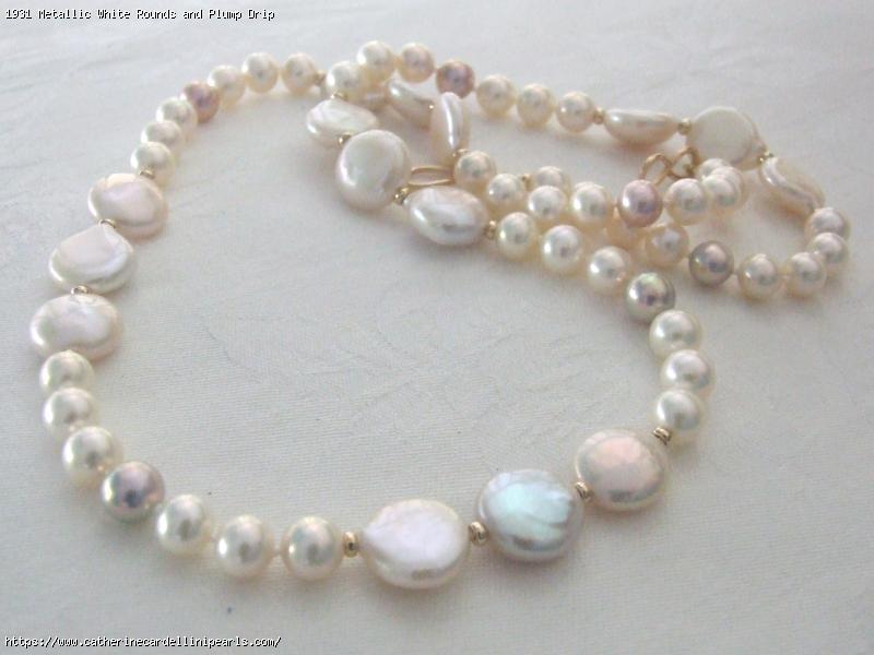 Metallic White Rounds and Plump Drip Coin Freshwater Pearl Longer Necklace