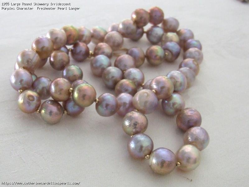 Large Round Shimmery Irridescent Purples Character  Freshwater Pearl Longer Necklace - Minna