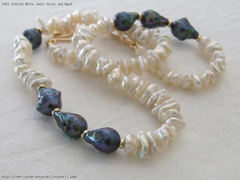 Stacked White Small Keshi and Dyed Black Fireball Freshwater Pearl Necklace