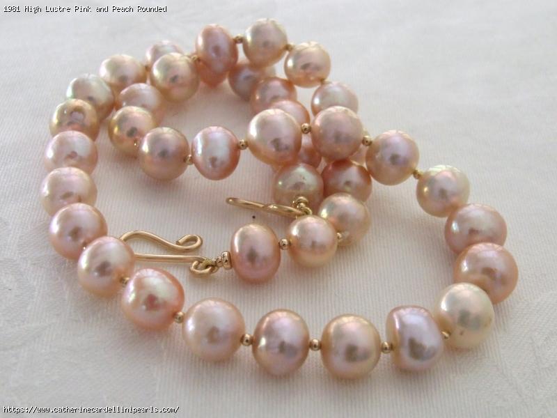 High Lustre Pink and Peach Rounded Baroque Freshwater Pearl Necklace