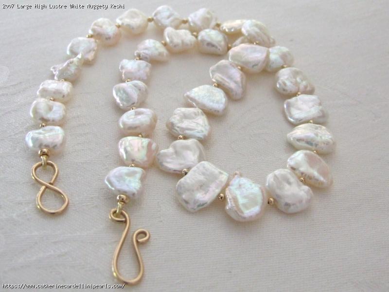 Large High Lustre White Nuggety Keshi Petal Freshwater Pearl Necklace