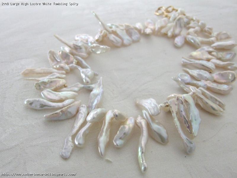 Large High Lustre White Tumbling Spiky Petal Keshi Petal Freshwater Pearl Necklace