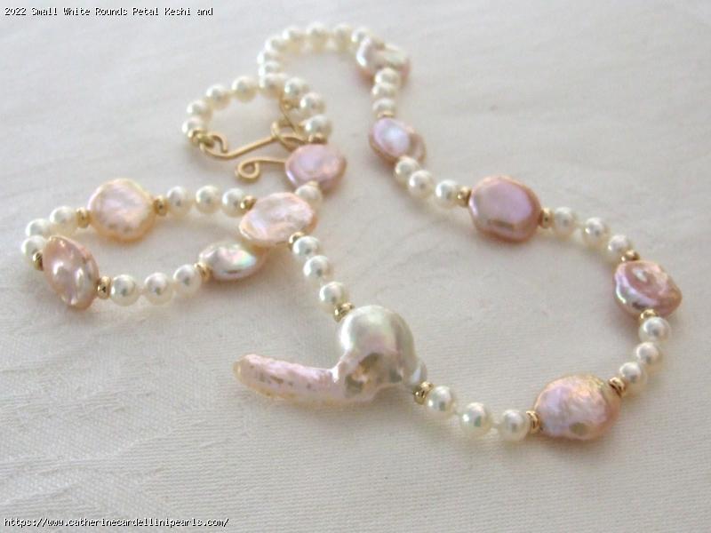 Small White Rounds Petal Keshi and Focal Fireball Freshwater Pearl Necklace
