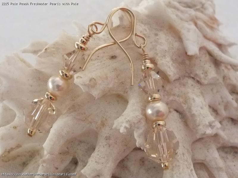 Pale Peach Freshwater Pearls with Pale Peach Swarovski Crystal Bead Earrings