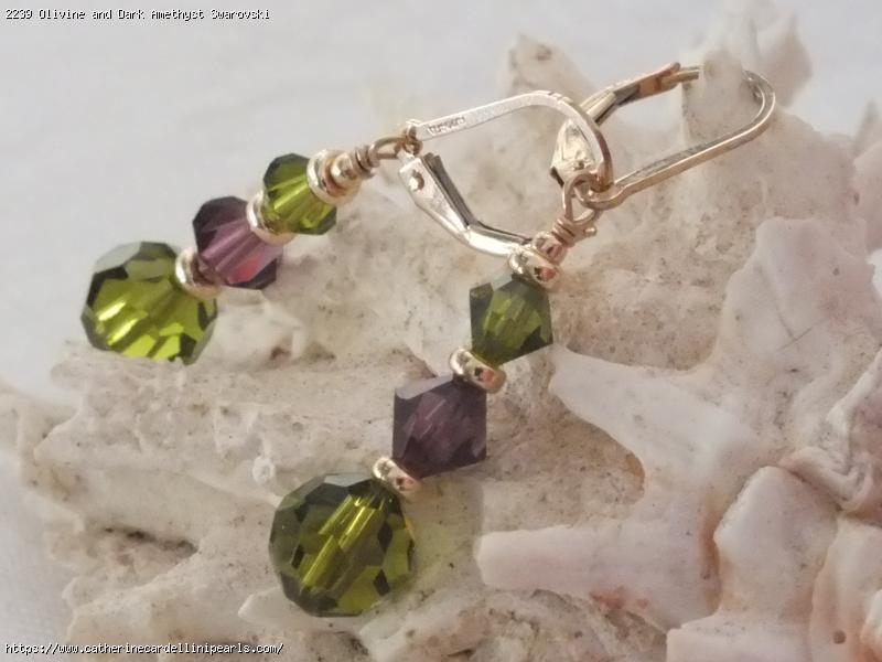 Olivine and Dark Amethyst Swarovski Crystal Earrings
