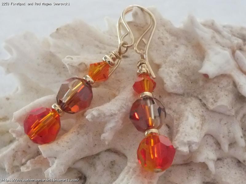 FireOpal and Red Magma Swarovski Crystal Earrings