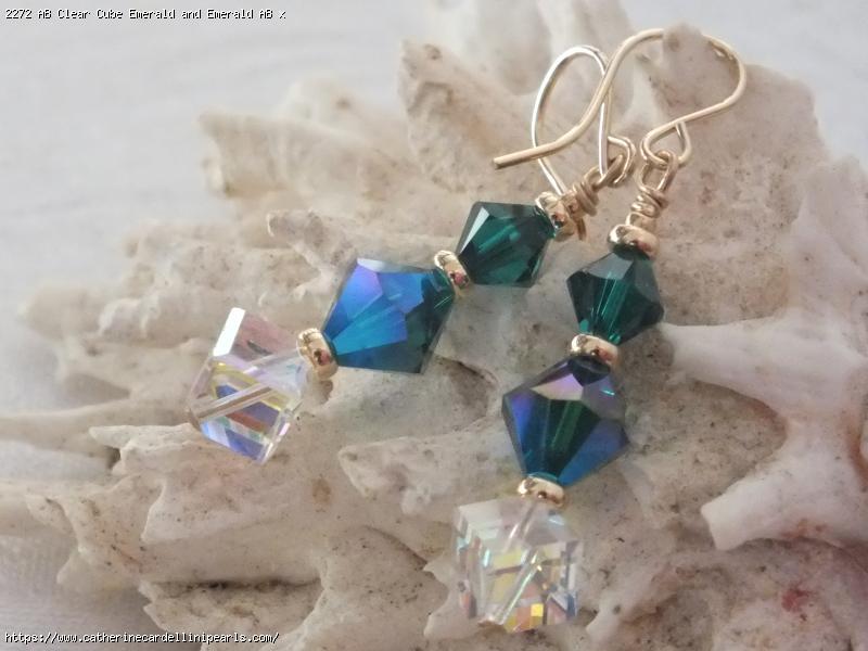 AB Clear Cube Emerald and Emerald AB x 2 Swarovski Crystal Earrings