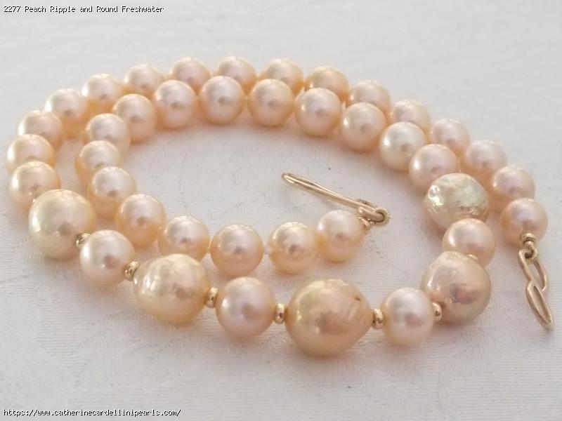 Peach Ripple and Round Freshwater Pearl Necklace