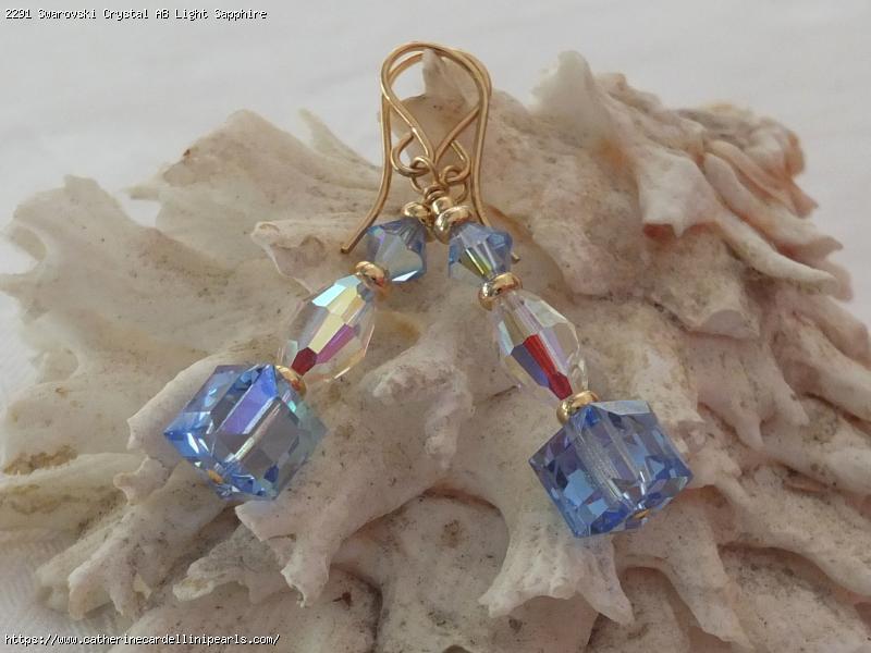 Swarovski Crystal AB Light Sapphire Cubes Earrings
