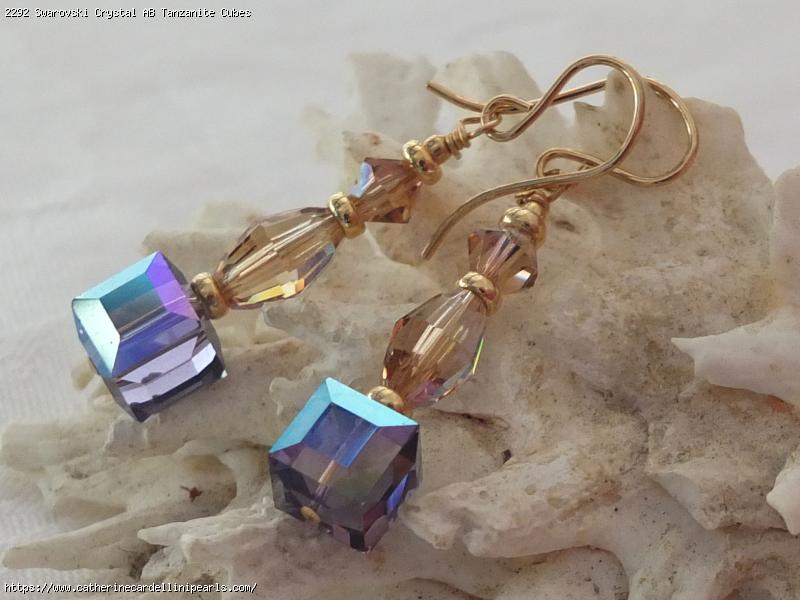 Swarovski Crystal AB Tanzanite Cubes Earrings