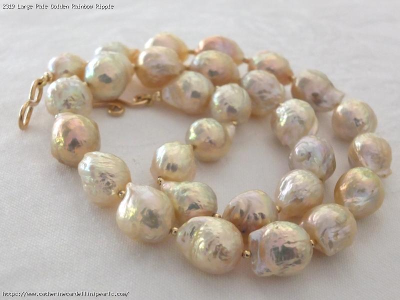 Large Pale Golden Rainbow Ripple Freshwater Pearl Necklace - Elisabeth