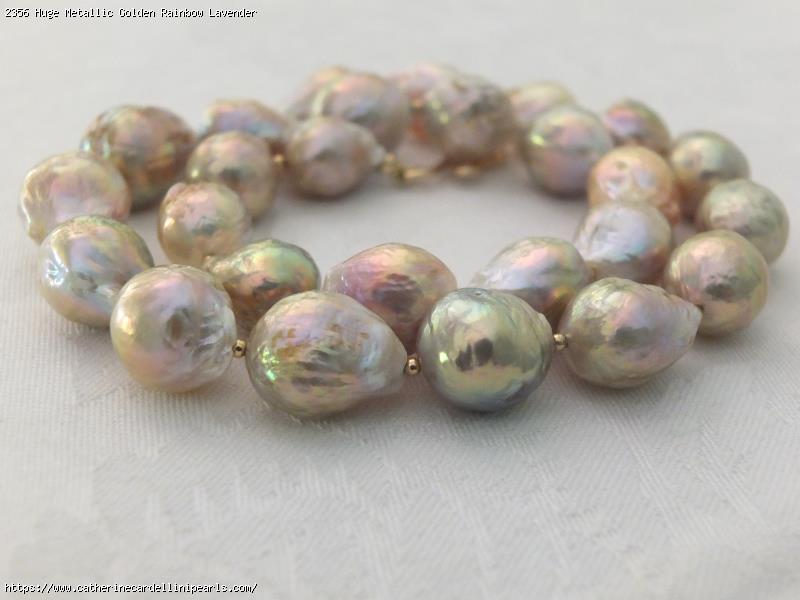 Huge Metallic Golden Rainbow Lavender and Lilac Ripple Freshwater Pearl Necklace