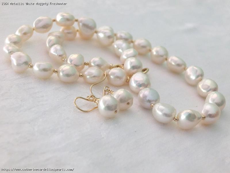 Metallic White Nuggety Freshwater Pearl Necklace and Earring Set