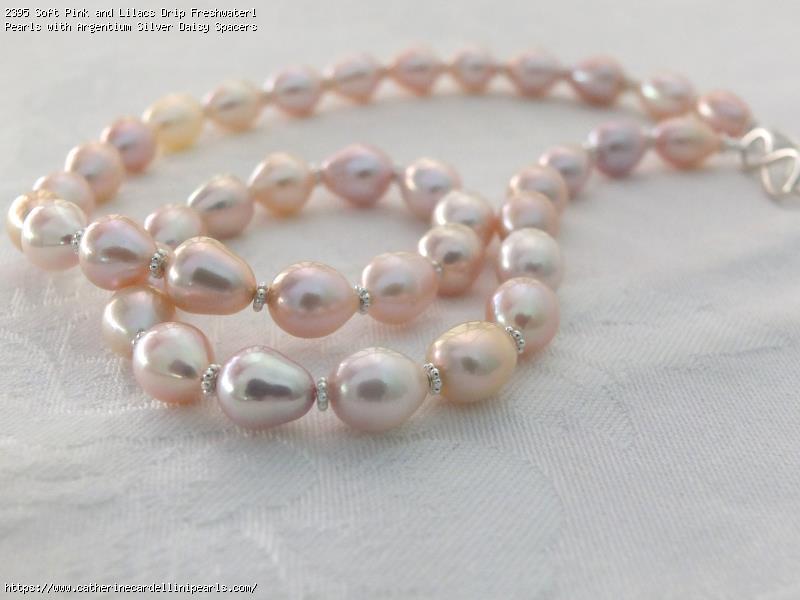 Soft Pink and Lilacs Drip Freshwaterl Pearls with Argentium Silver Daisy Spacers Necklace