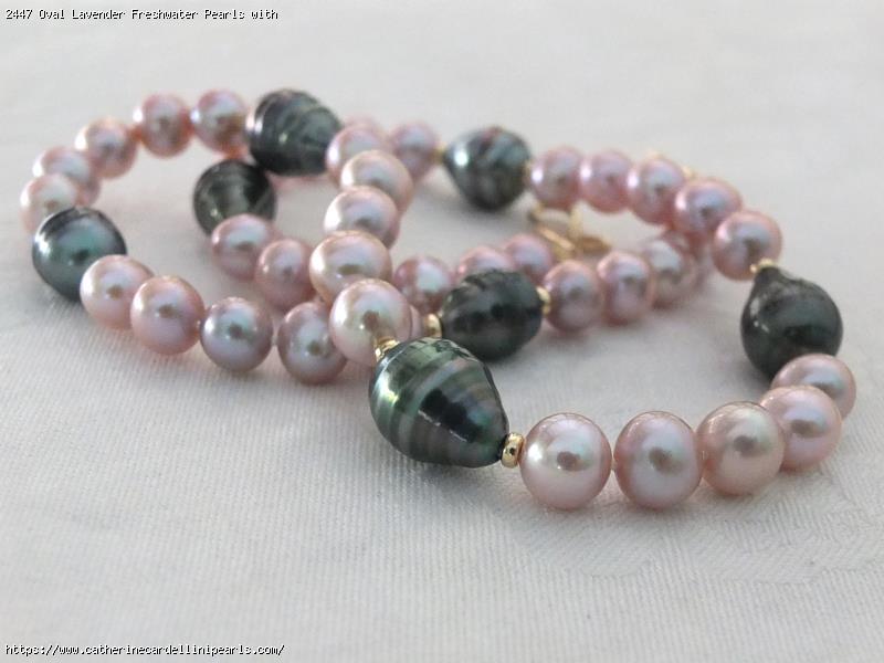 Oval Lavender Freshwater Pearls with Dark Tahitians Necklace
