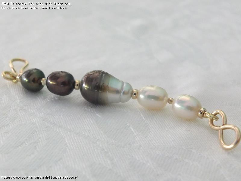 Bi-Colour Tahitian with Black and White Rice Freshwater Pearl Necklace Extender
