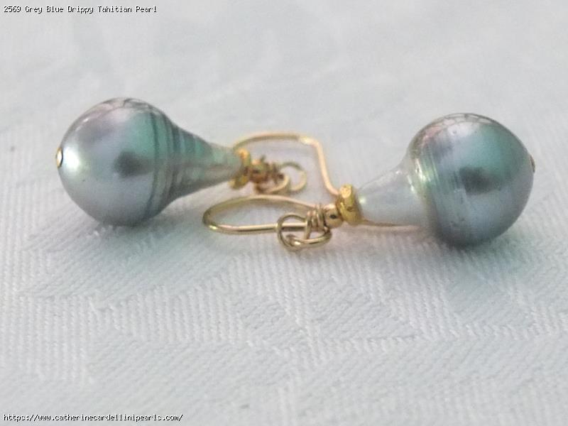 Grey Blue Drippy Tahitian Pearl Earrings
