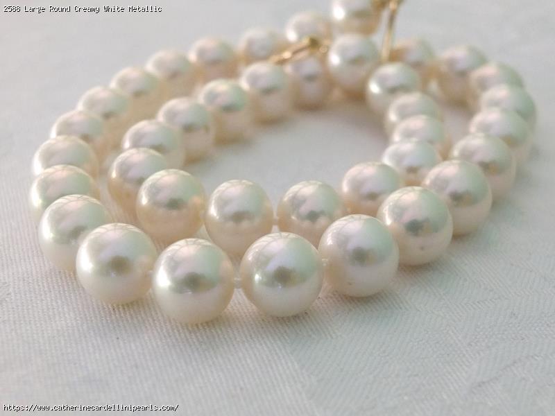 Large Round Creamy White Metallic Freshwater Pearl Necklace