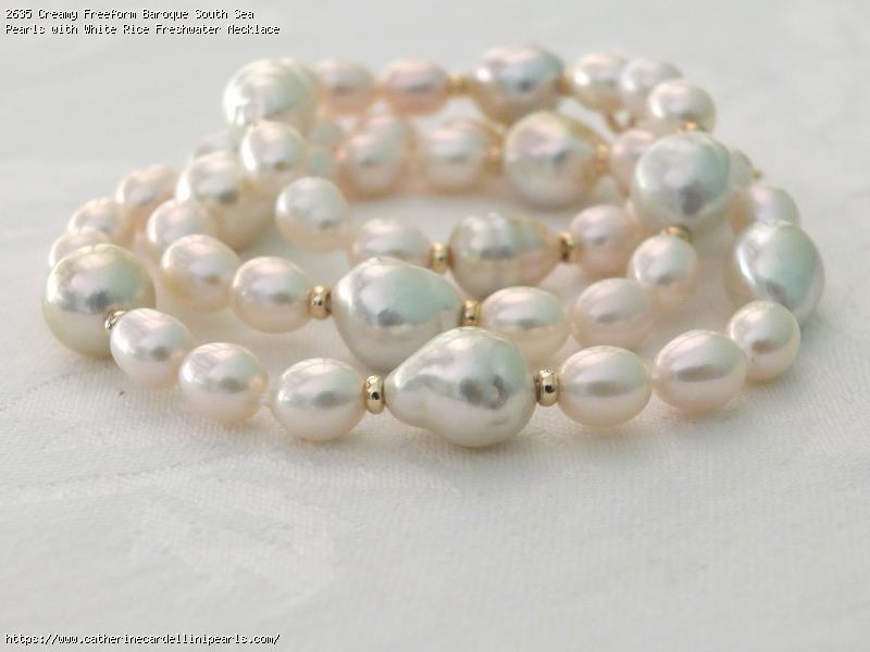 Creamy Freeform Baroque South Sea Pearls with White Rice Freshwater Necklace - Rob