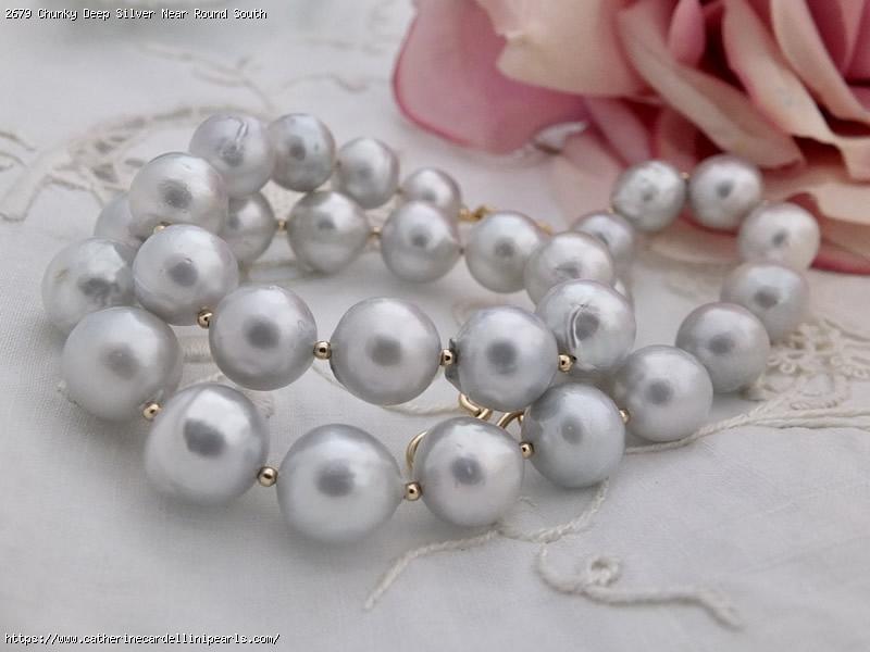 Chunky Deep Silver Near Round South Sea Pearl Necklace